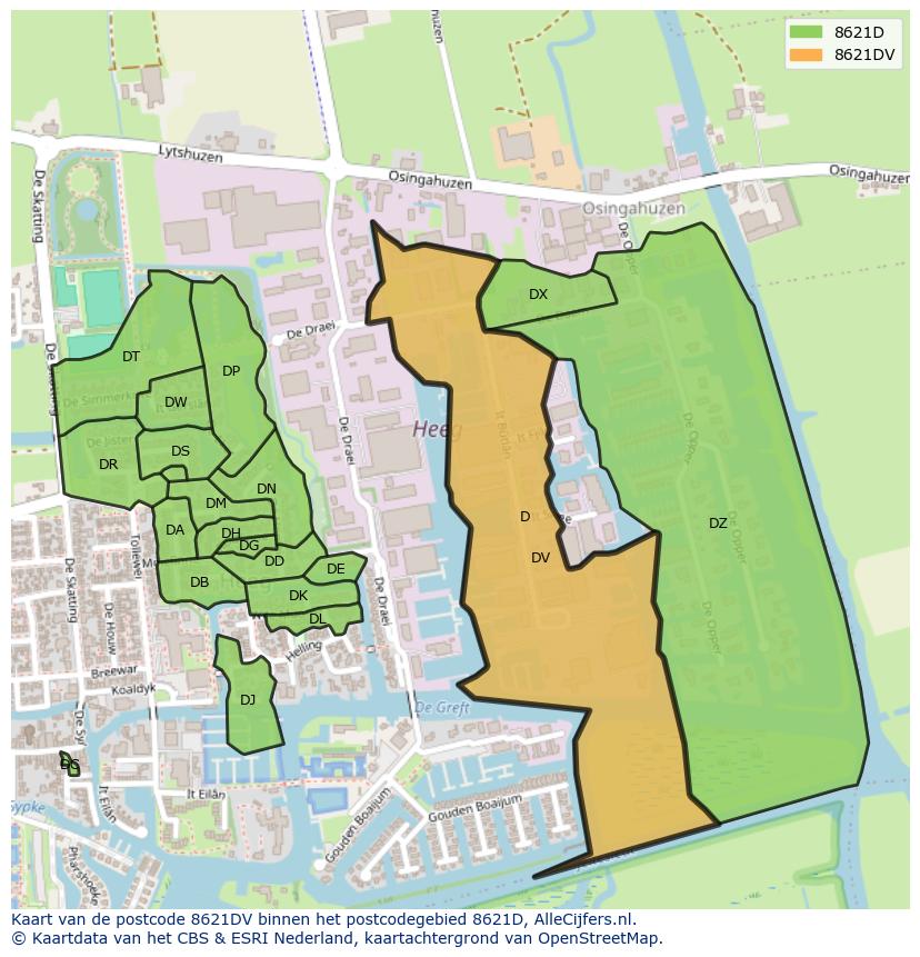 Afbeelding van het postcodegebied 8621 DV op de kaart.