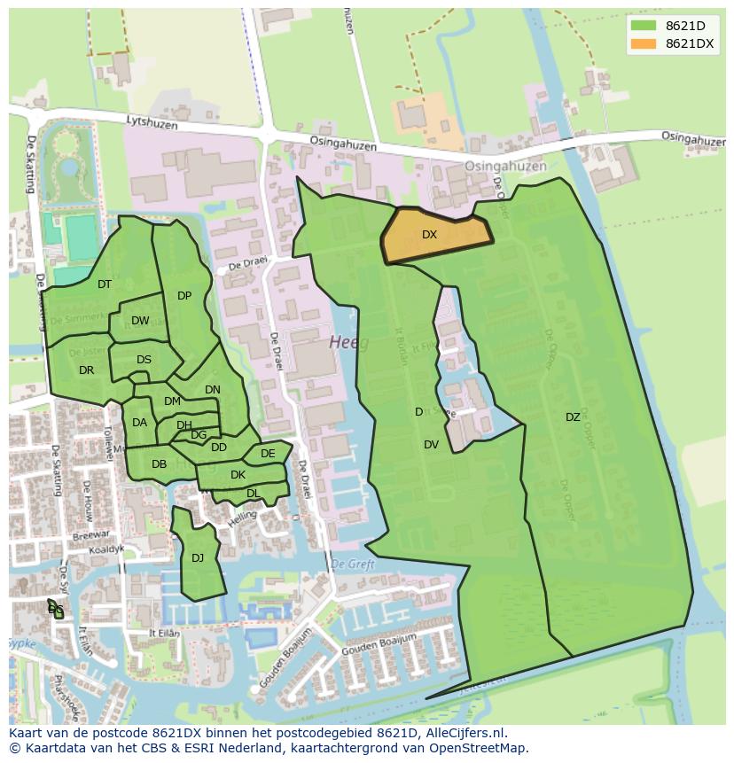 Afbeelding van het postcodegebied 8621 DX op de kaart.