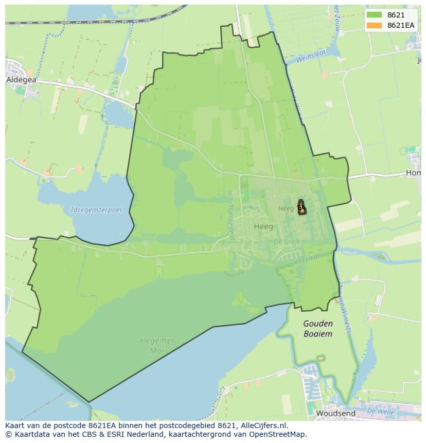 Afbeelding van het postcodegebied 8621 EA op de kaart.