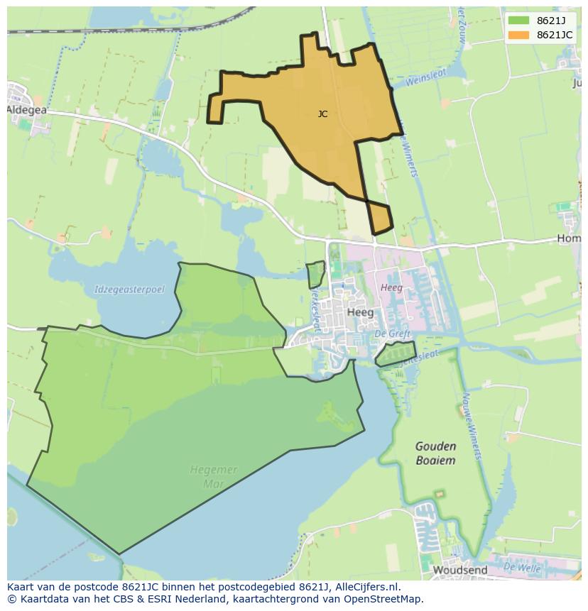 Afbeelding van het postcodegebied 8621 JC op de kaart.