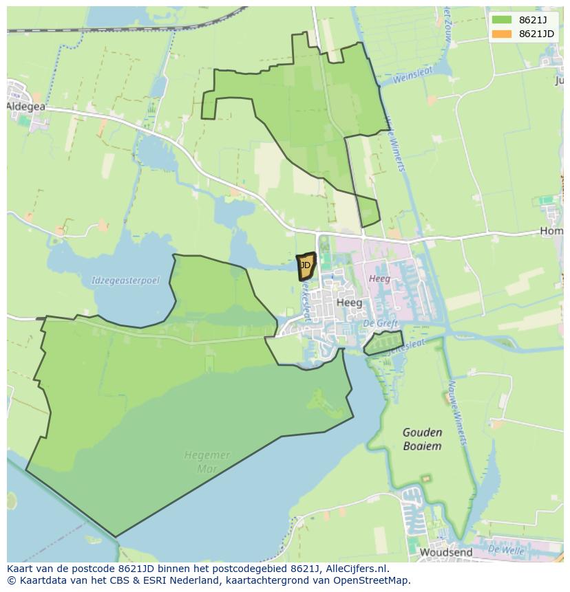 Afbeelding van het postcodegebied 8621 JD op de kaart.