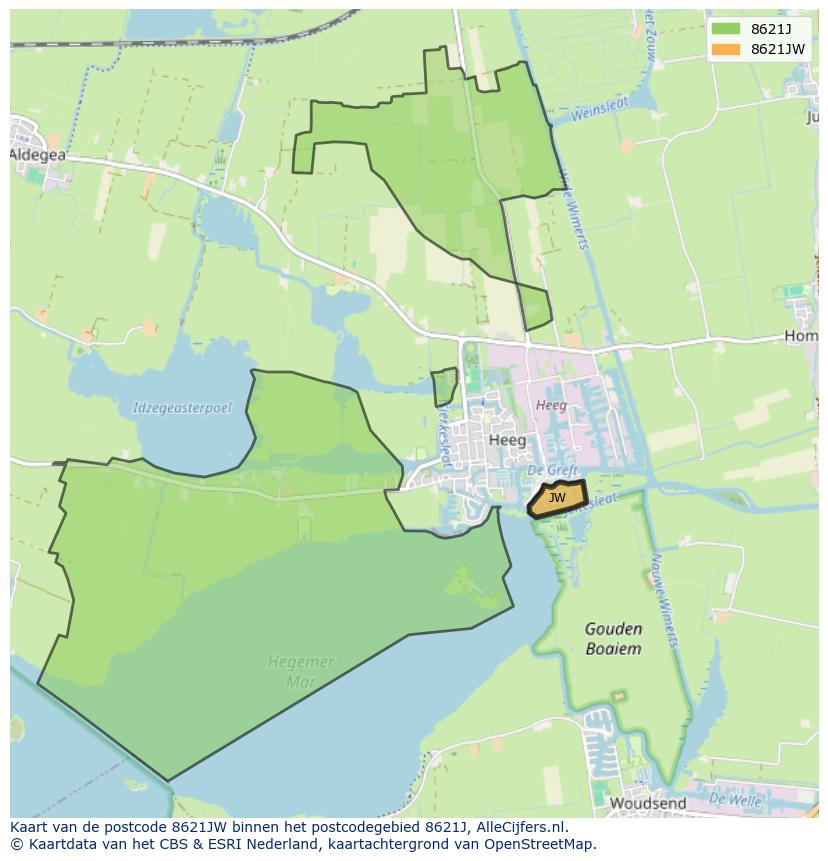 Afbeelding van het postcodegebied 8621 JW op de kaart.