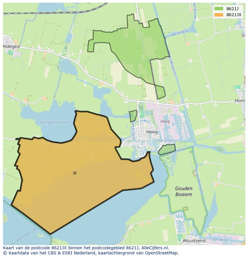 Afbeelding van het postcodegebied 8621 JX op de kaart.