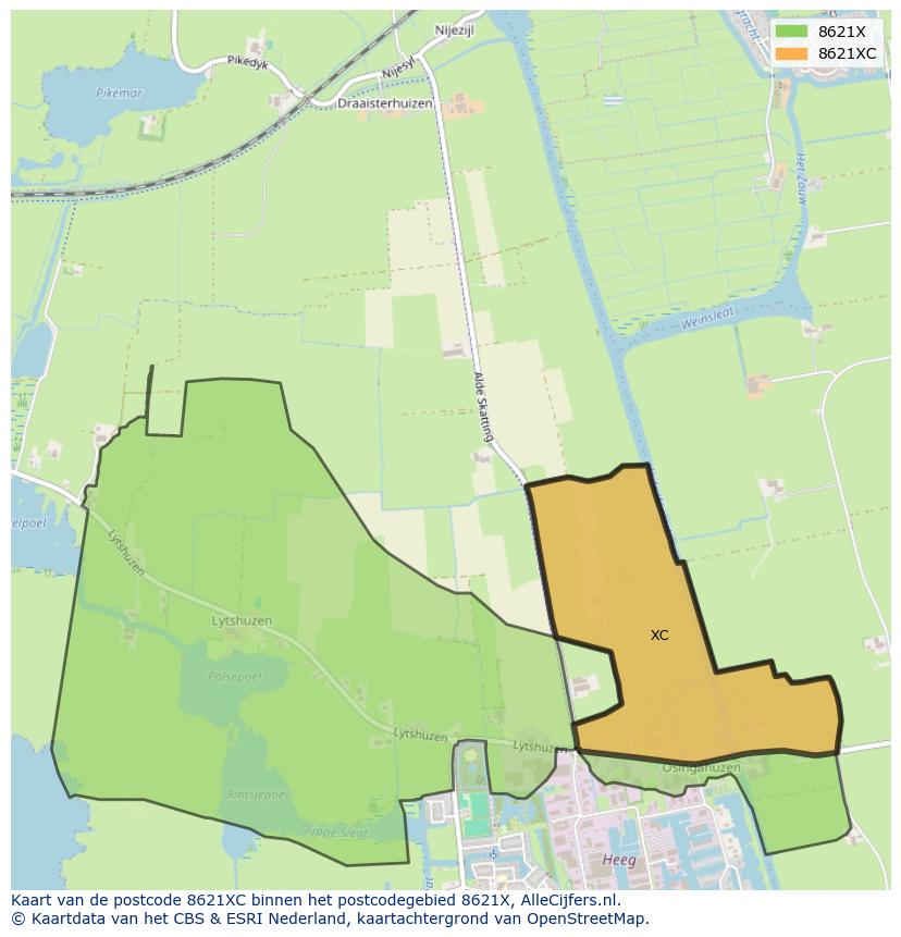 Afbeelding van het postcodegebied 8621 XC op de kaart.