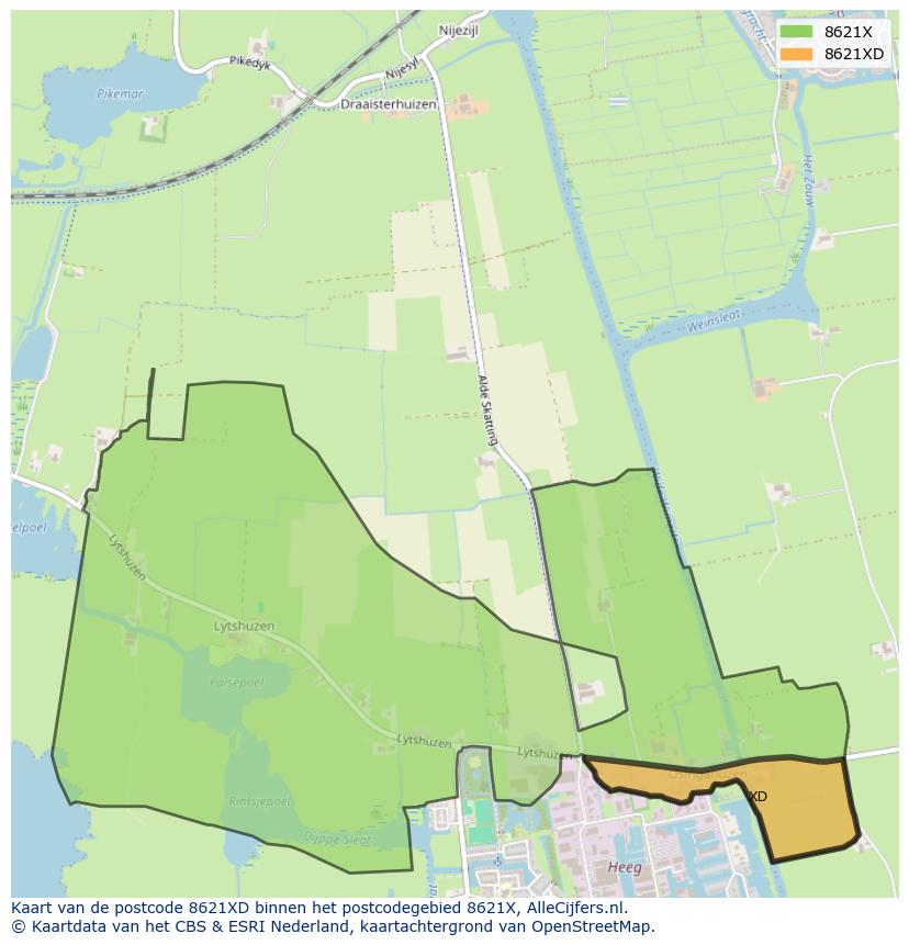 Afbeelding van het postcodegebied 8621 XD op de kaart.