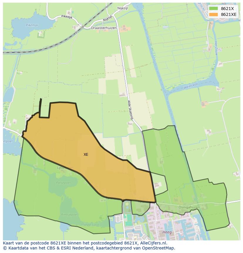 Afbeelding van het postcodegebied 8621 XE op de kaart.