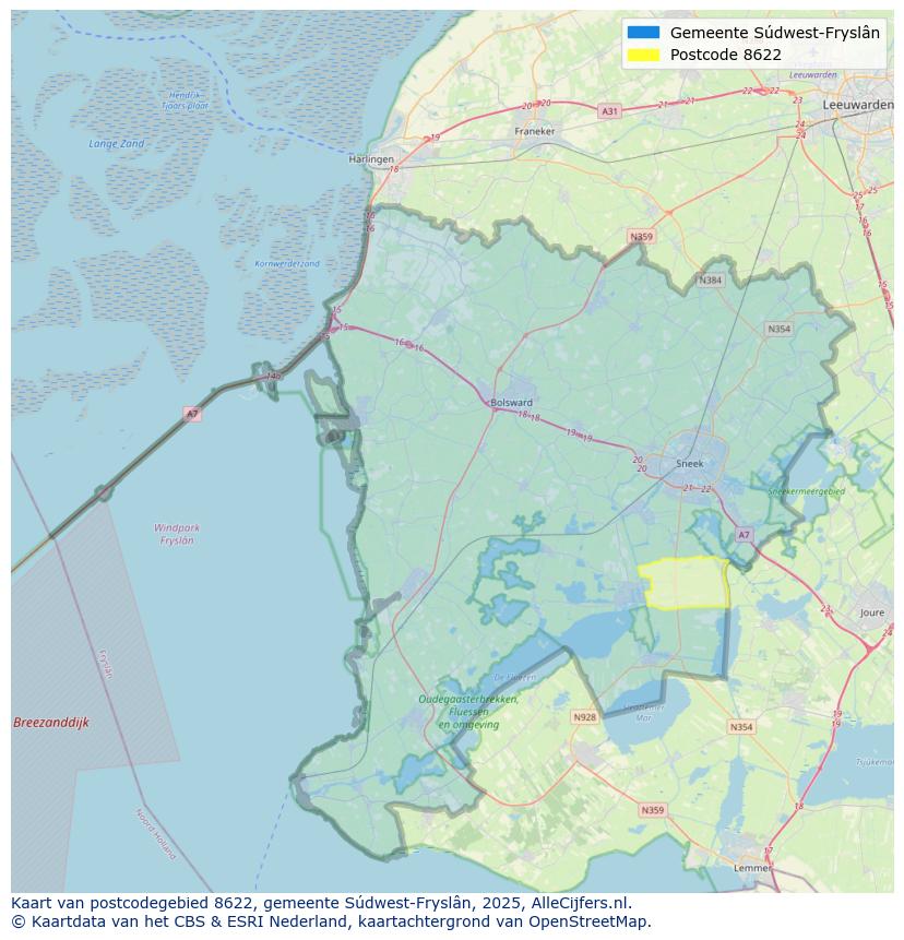 Afbeelding van het postcodegebied 8622 op de kaart.