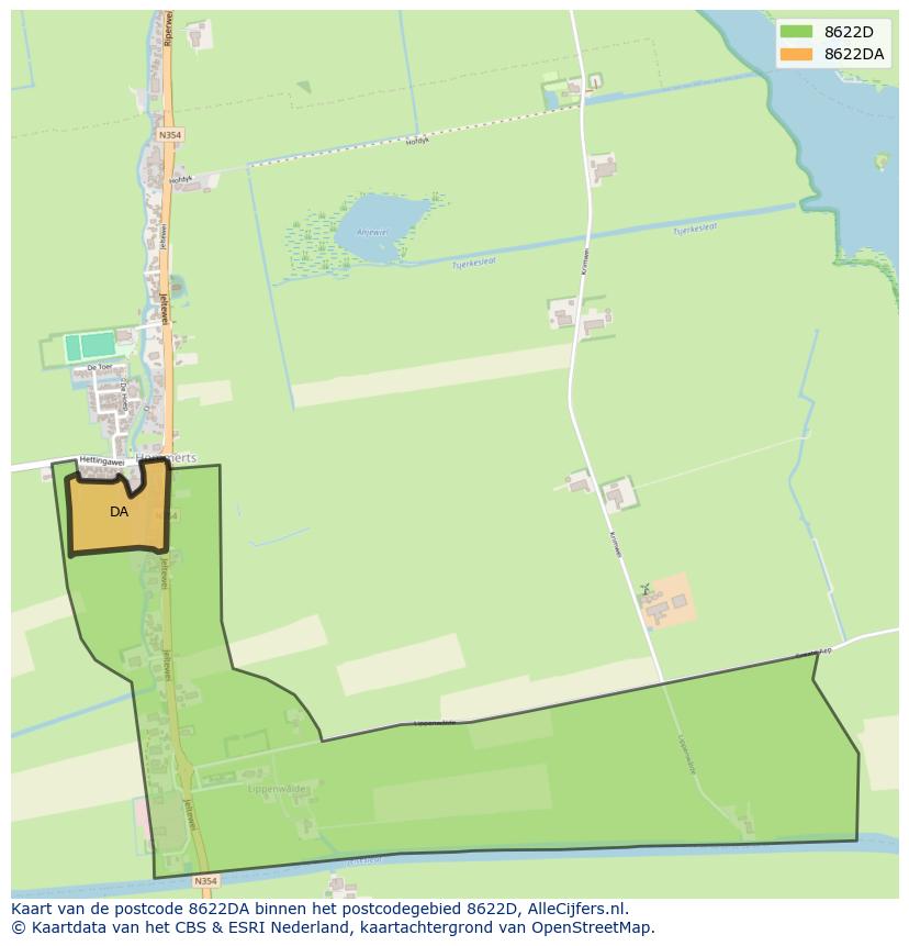 Afbeelding van het postcodegebied 8622 DA op de kaart.
