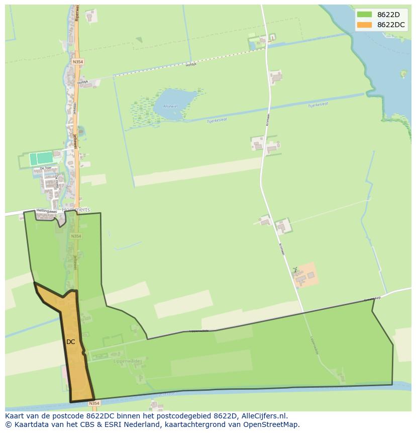Afbeelding van het postcodegebied 8622 DC op de kaart.