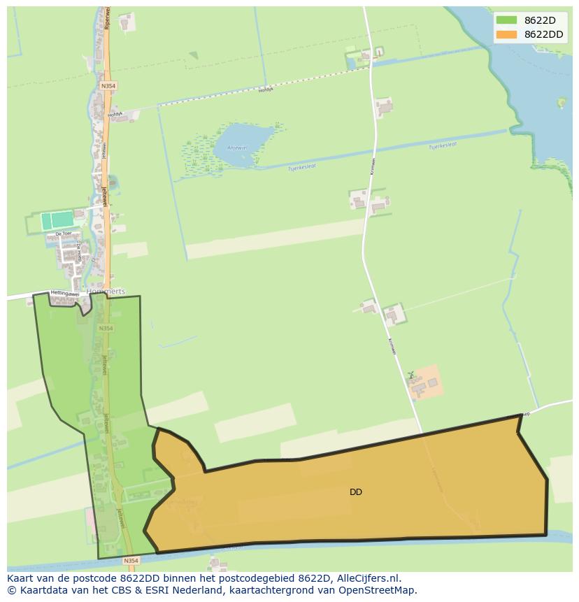 Afbeelding van het postcodegebied 8622 DD op de kaart.