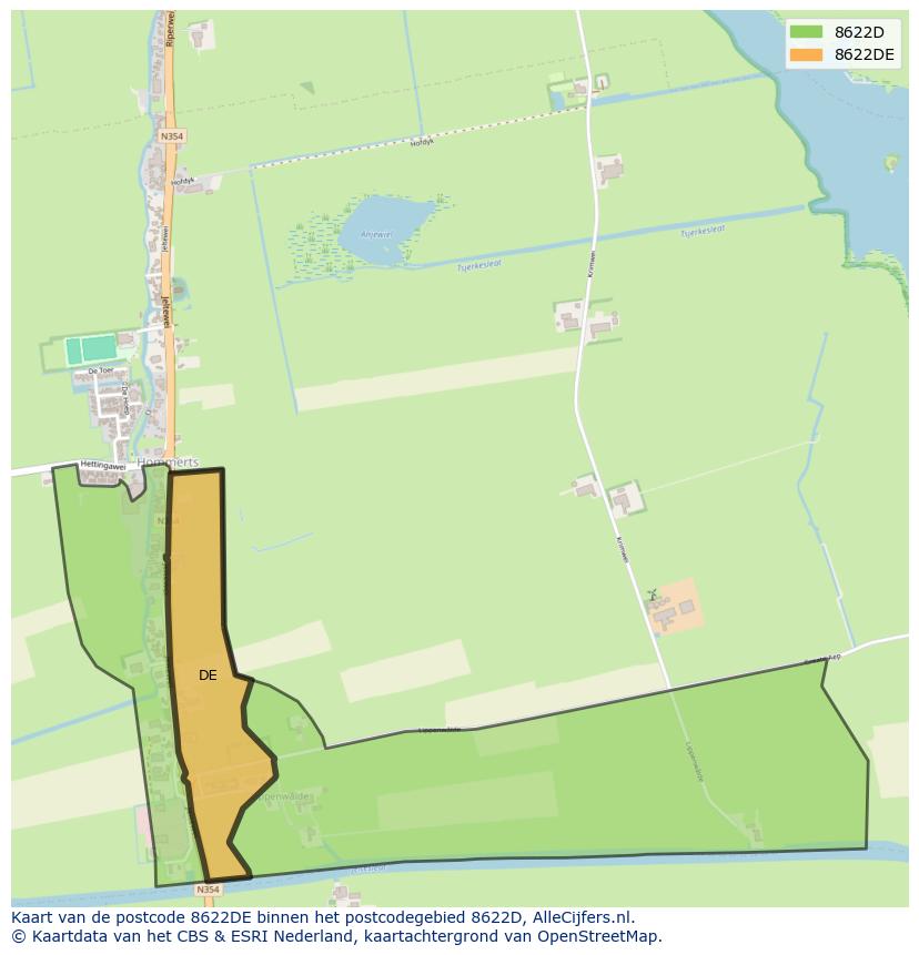 Afbeelding van het postcodegebied 8622 DE op de kaart.