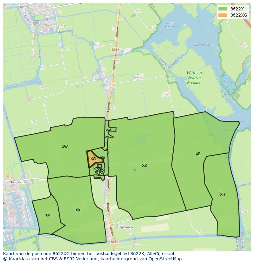 Afbeelding van het postcodegebied 8622 XG op de kaart.