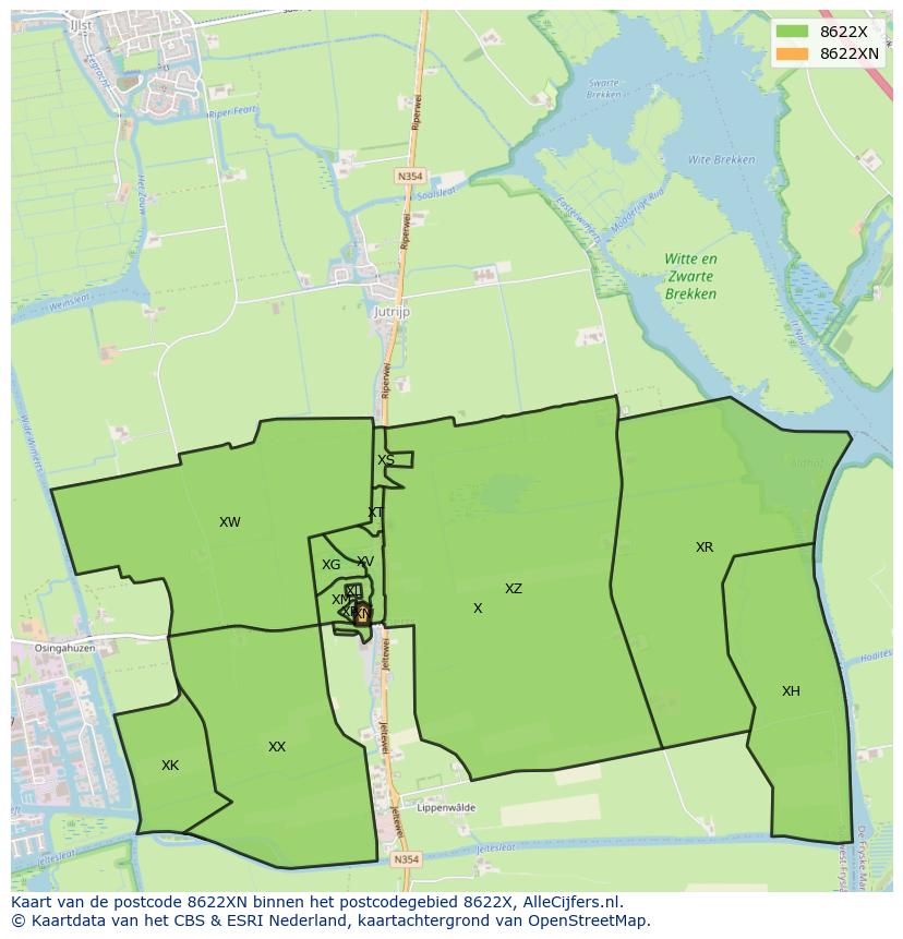 Afbeelding van het postcodegebied 8622 XN op de kaart.