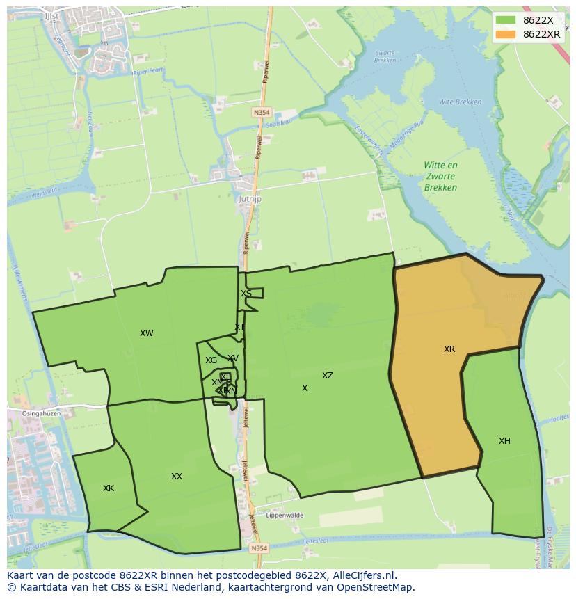Afbeelding van het postcodegebied 8622 XR op de kaart.