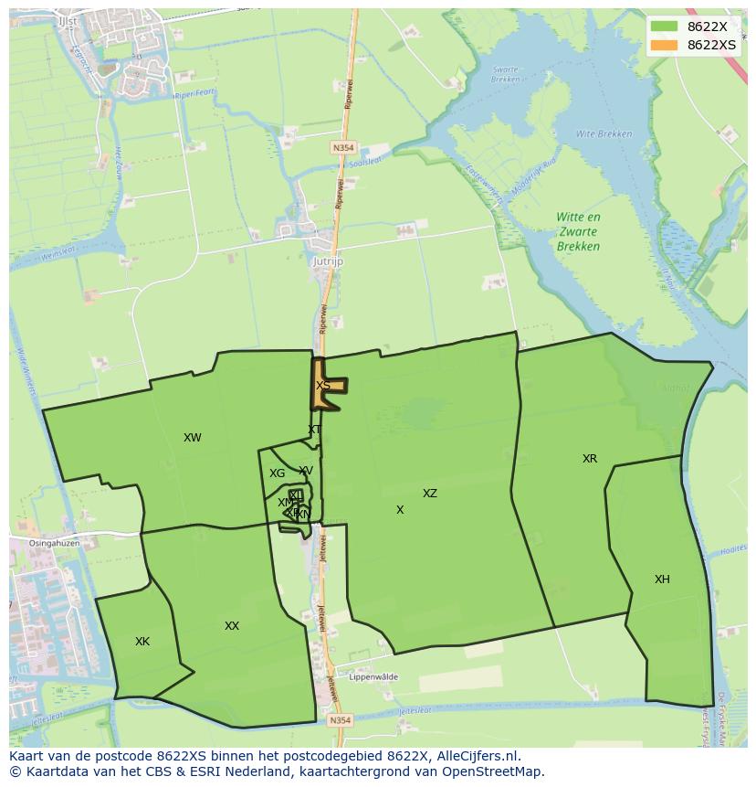Afbeelding van het postcodegebied 8622 XS op de kaart.