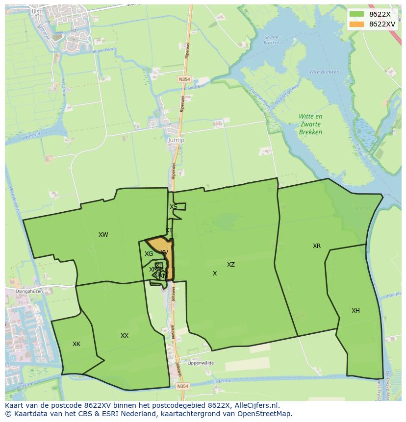 Afbeelding van het postcodegebied 8622 XV op de kaart.