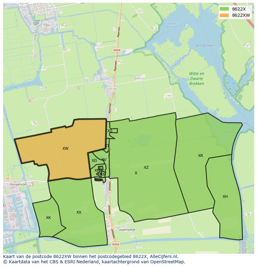 Afbeelding van het postcodegebied 8622 XW op de kaart.