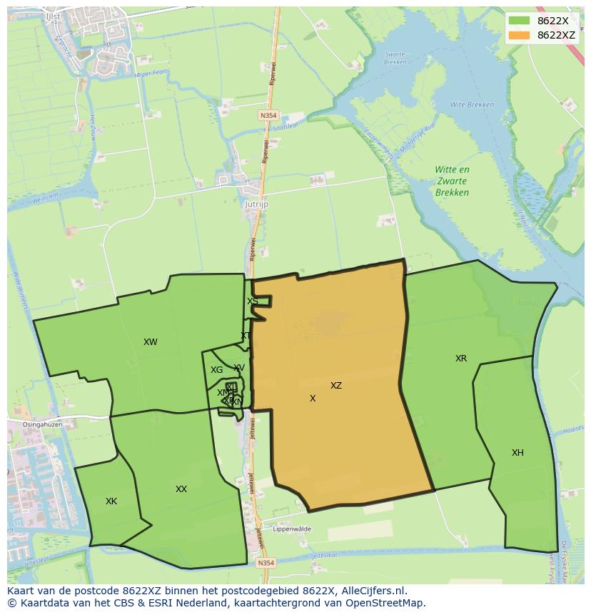 Afbeelding van het postcodegebied 8622 XZ op de kaart.