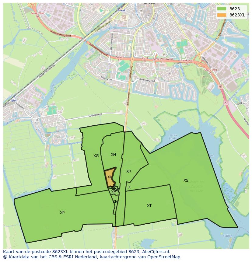 Afbeelding van het postcodegebied 8623 XL op de kaart.