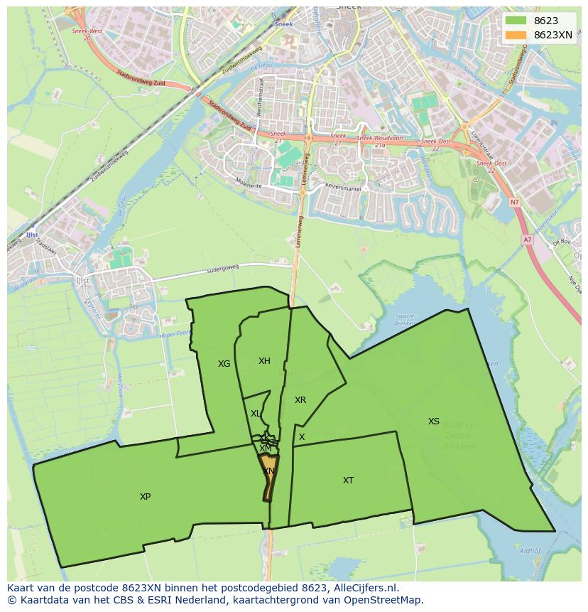 Afbeelding van het postcodegebied 8623 XN op de kaart.