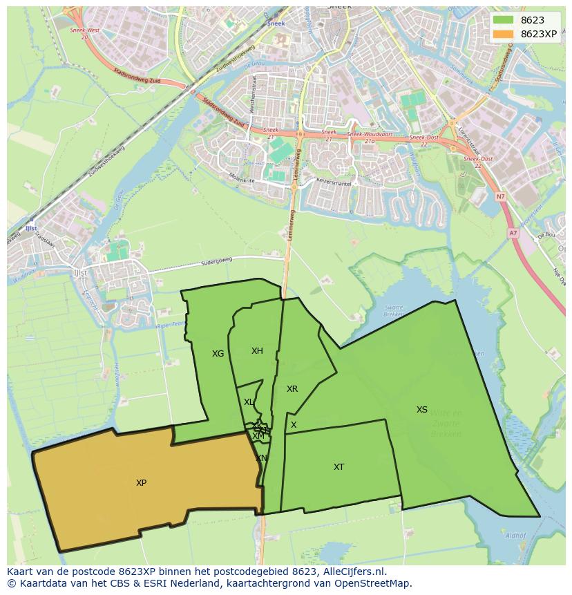 Afbeelding van het postcodegebied 8623 XP op de kaart.
