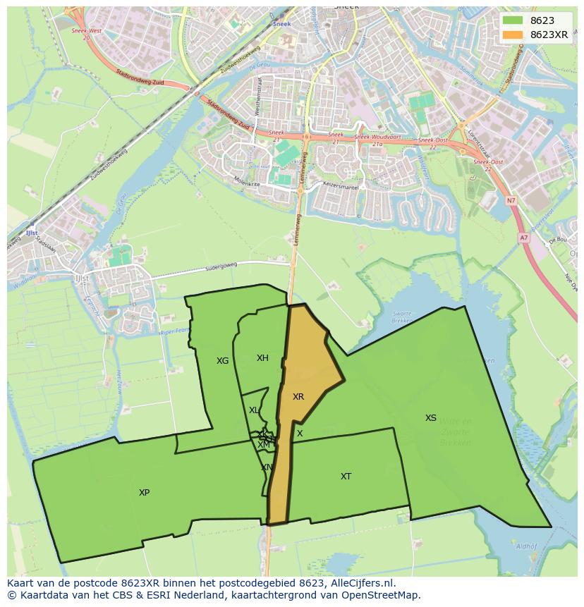 Afbeelding van het postcodegebied 8623 XR op de kaart.