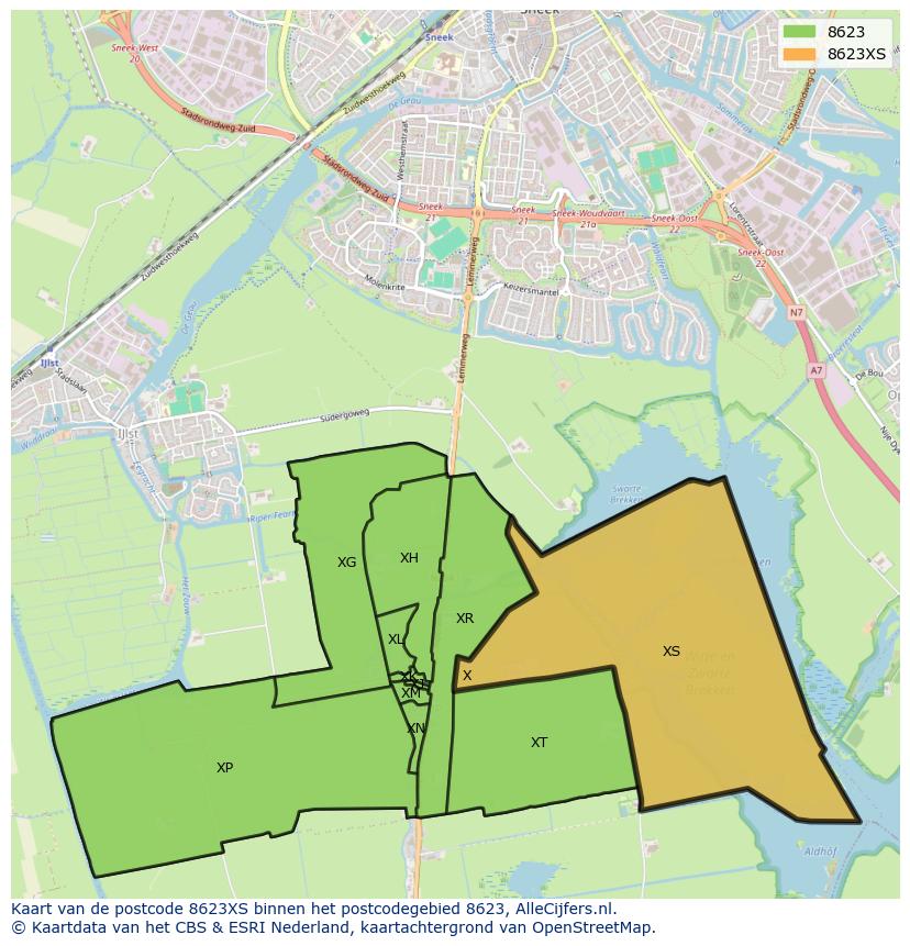 Afbeelding van het postcodegebied 8623 XS op de kaart.