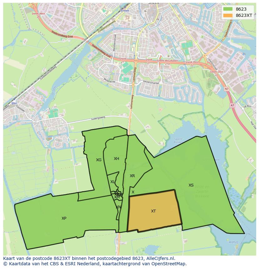 Afbeelding van het postcodegebied 8623 XT op de kaart.
