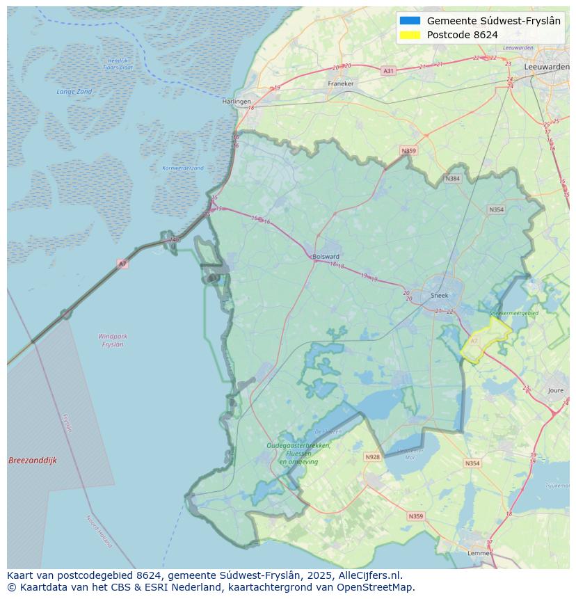 Afbeelding van het postcodegebied 8624 op de kaart.