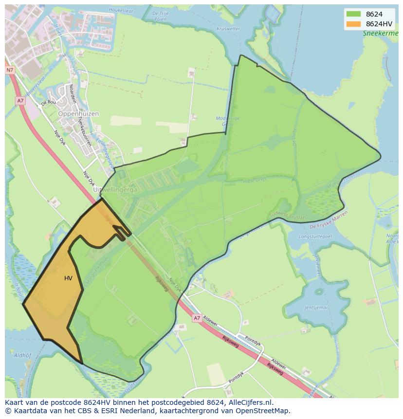 Afbeelding van het postcodegebied 8624 HV op de kaart.