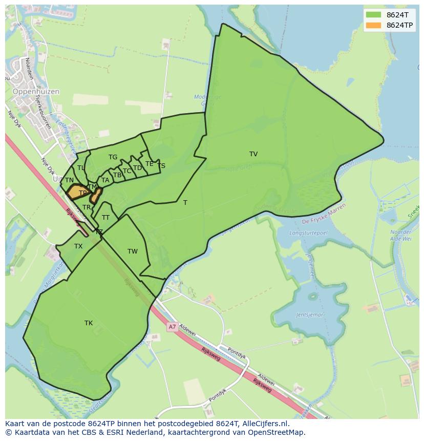 Afbeelding van het postcodegebied 8624 TP op de kaart.