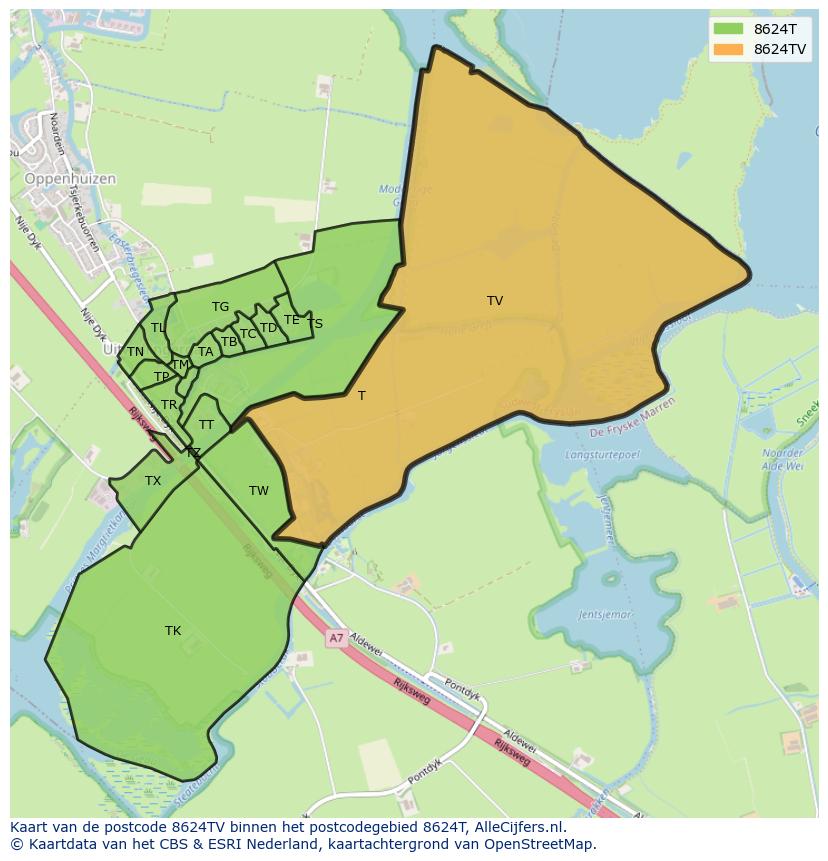 Afbeelding van het postcodegebied 8624 TV op de kaart.