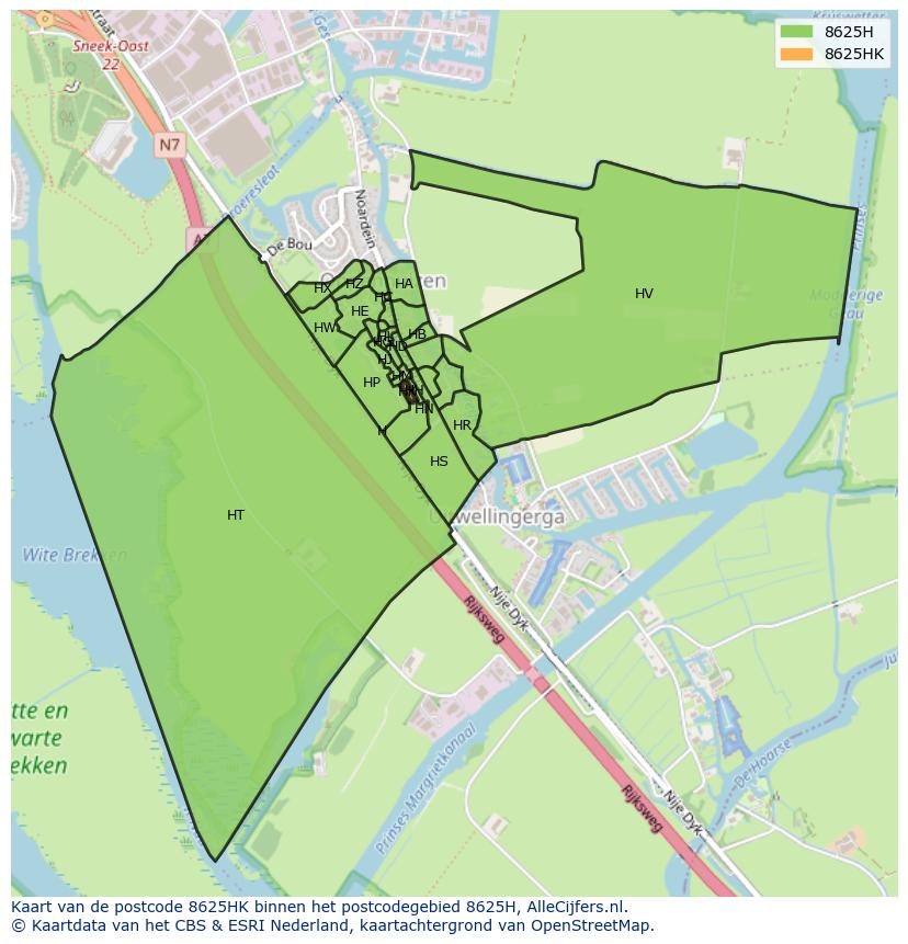 Afbeelding van het postcodegebied 8625 HK op de kaart.
