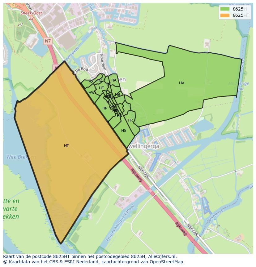 Afbeelding van het postcodegebied 8625 HT op de kaart.
