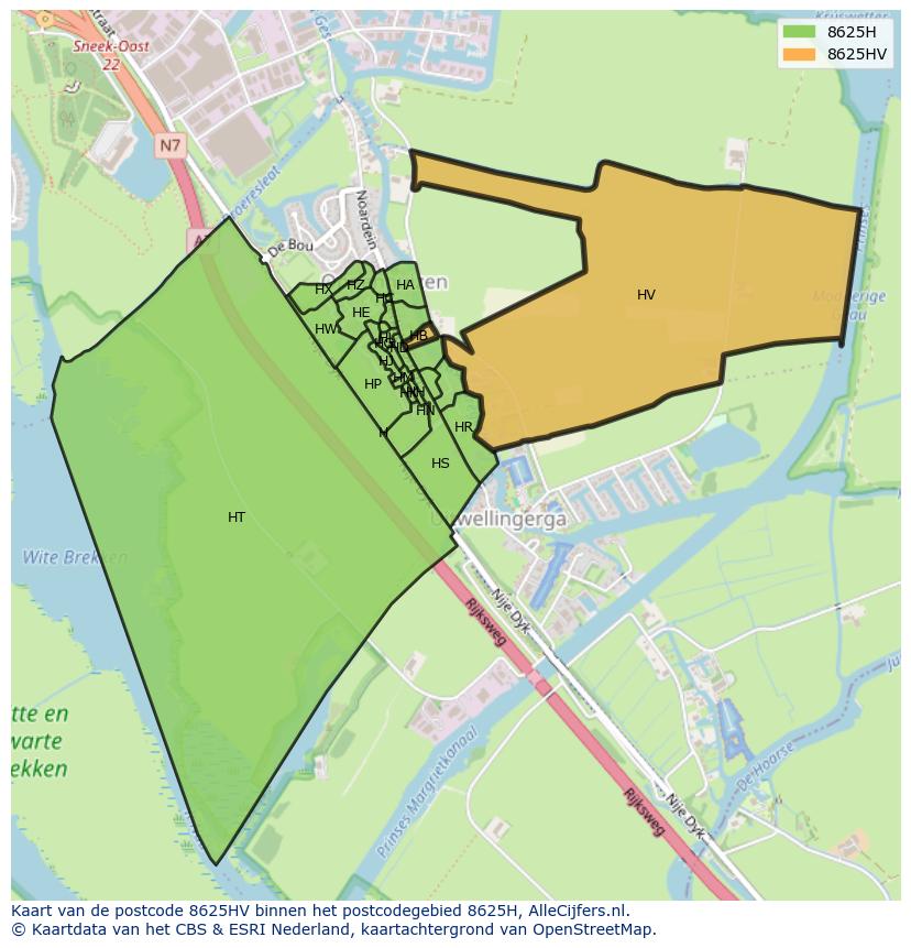 Afbeelding van het postcodegebied 8625 HV op de kaart.