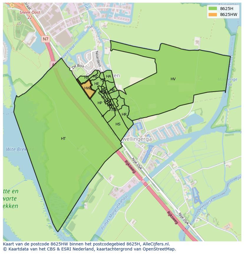 Afbeelding van het postcodegebied 8625 HW op de kaart.
