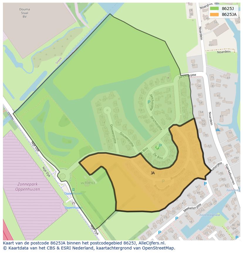 Afbeelding van het postcodegebied 8625 JA op de kaart.