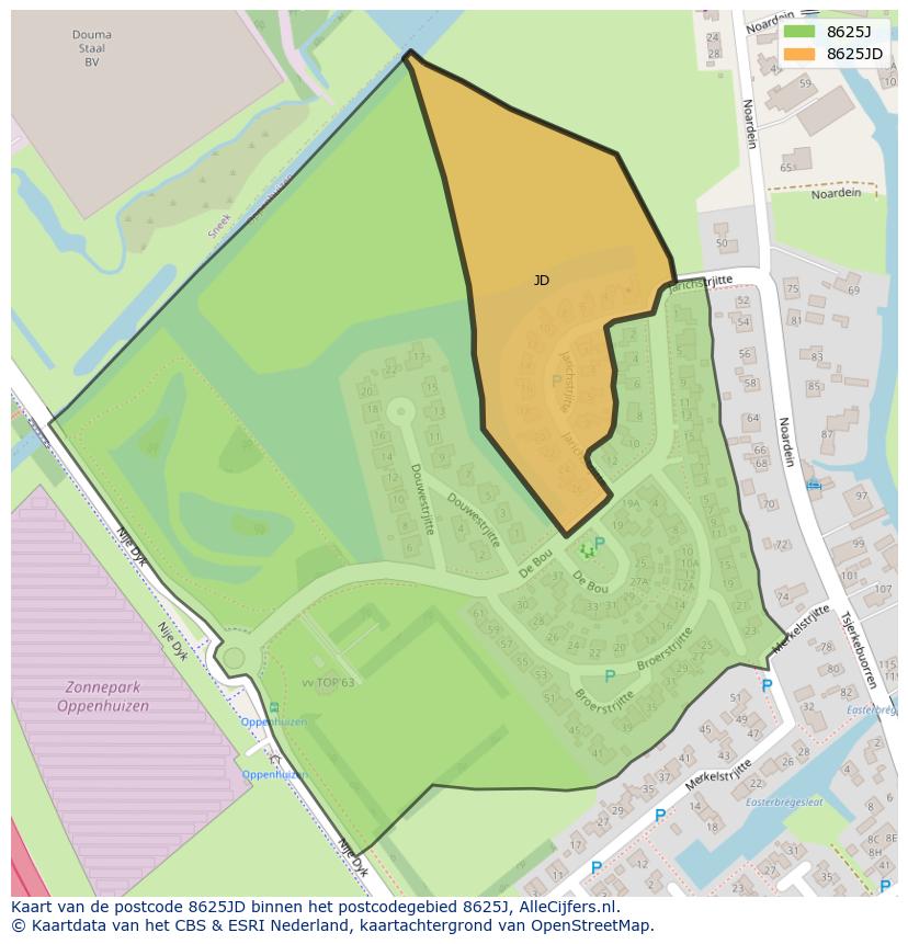 Afbeelding van het postcodegebied 8625 JD op de kaart.