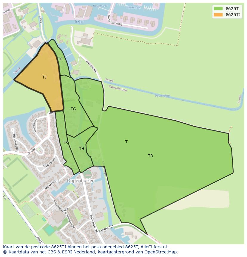 Afbeelding van het postcodegebied 8625 TJ op de kaart.