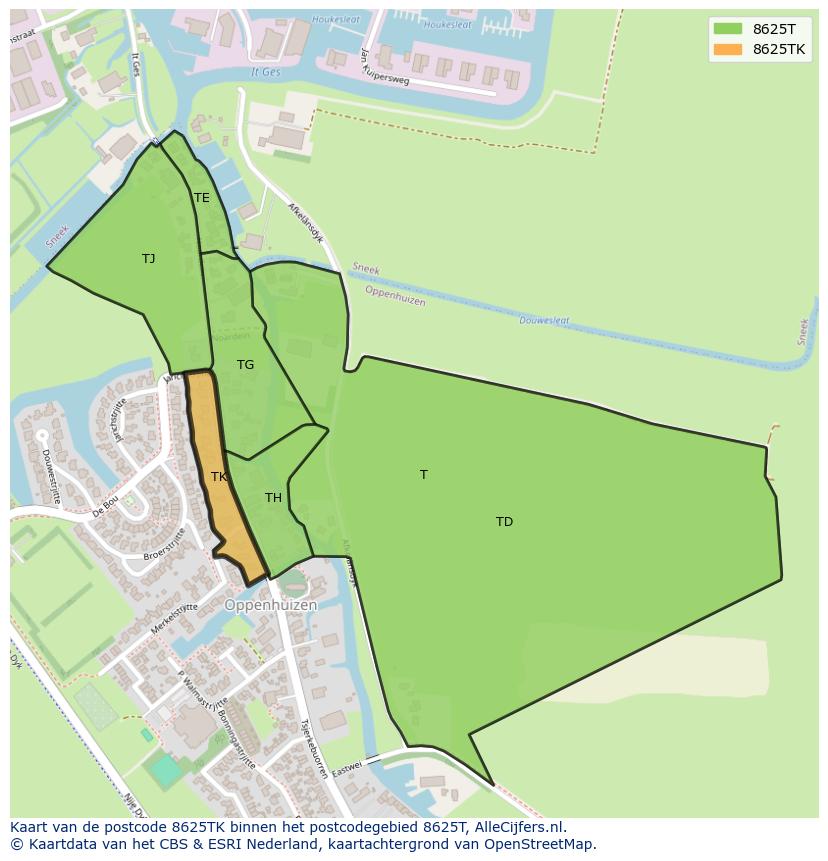 Afbeelding van het postcodegebied 8625 TK op de kaart.