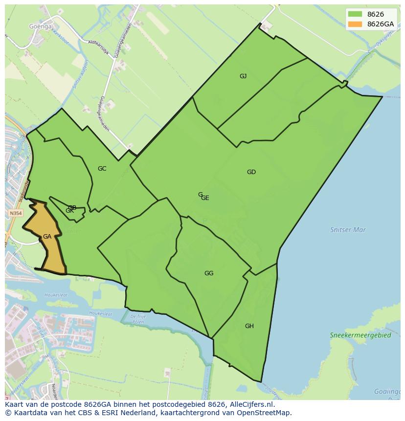 Afbeelding van het postcodegebied 8626 GA op de kaart.
