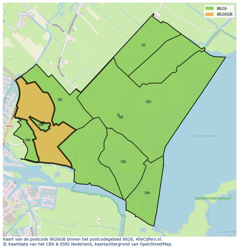 Afbeelding van het postcodegebied 8626 GB op de kaart.