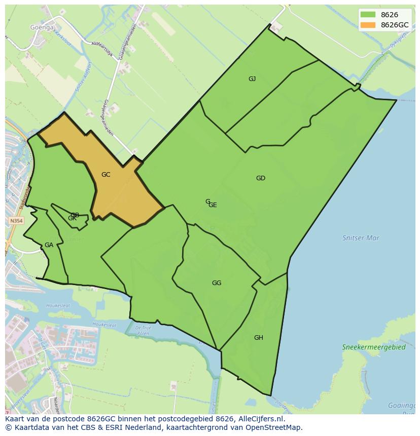 Afbeelding van het postcodegebied 8626 GC op de kaart.