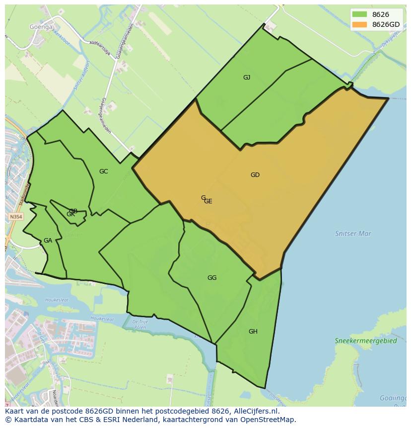 Afbeelding van het postcodegebied 8626 GD op de kaart.