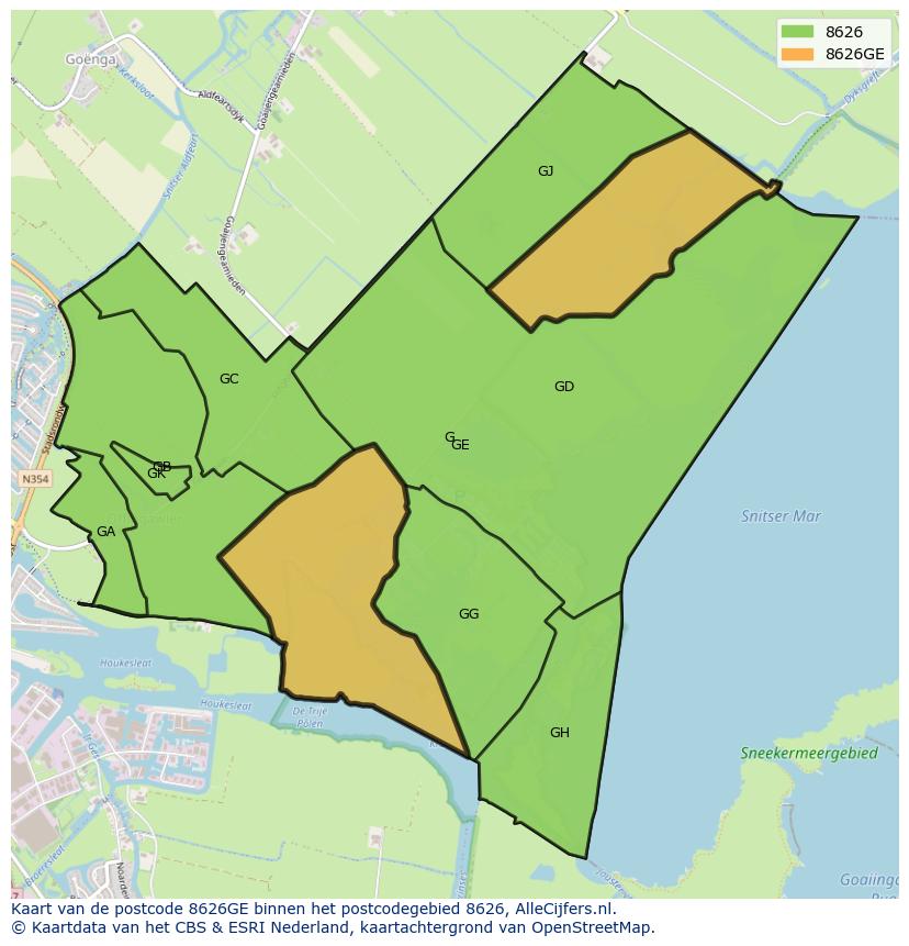Afbeelding van het postcodegebied 8626 GE op de kaart.