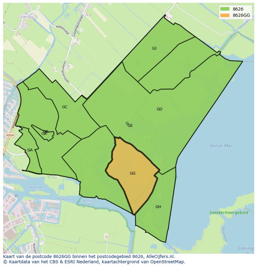 Afbeelding van het postcodegebied 8626 GG op de kaart.