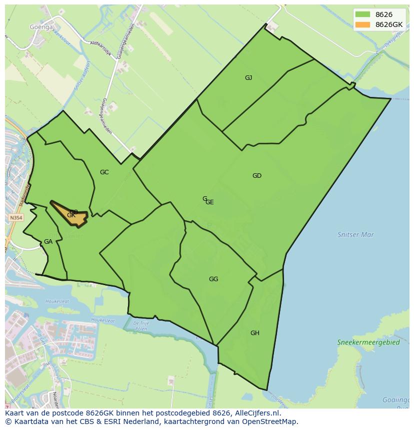 Afbeelding van het postcodegebied 8626 GK op de kaart.