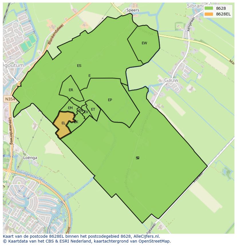 Afbeelding van het postcodegebied 8628 EL op de kaart.