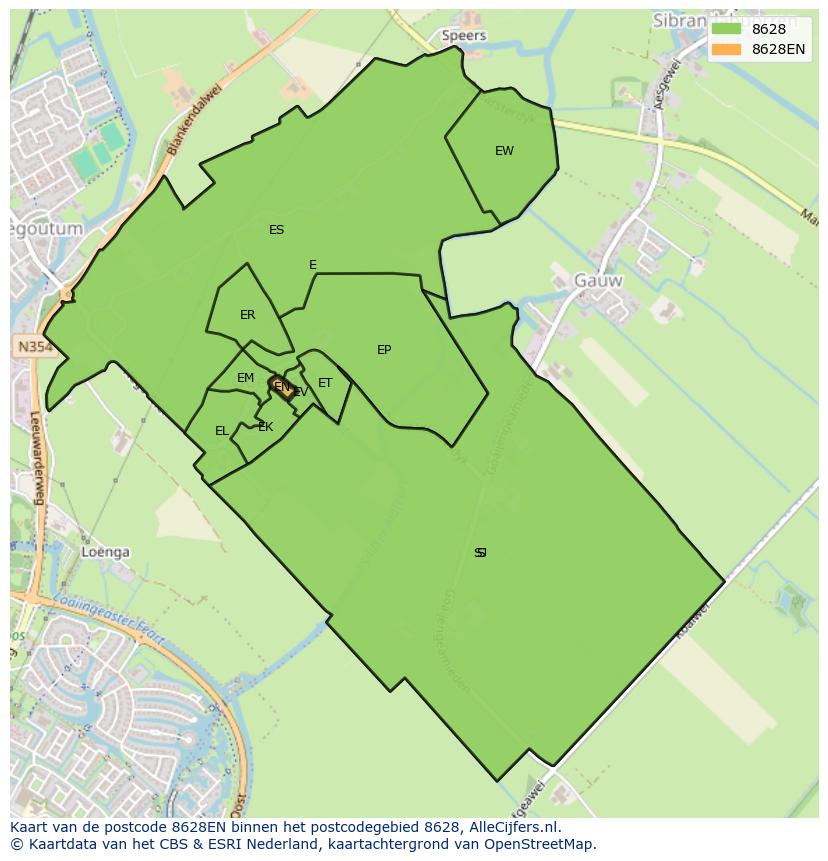 Afbeelding van het postcodegebied 8628 EN op de kaart.