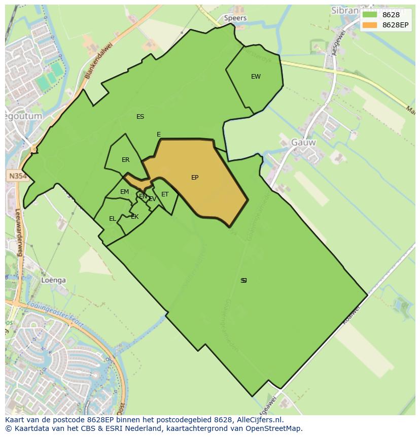 Afbeelding van het postcodegebied 8628 EP op de kaart.